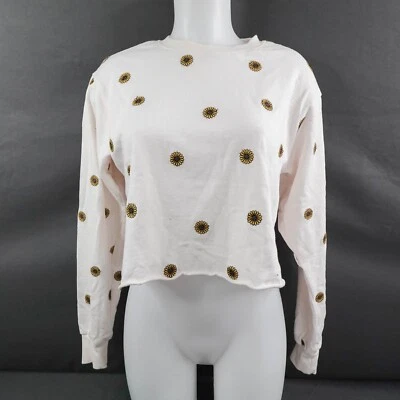 Mighty Fine Womens Top Medium Off White Embroidered Daisy Crop Festival Y2K VSCO — 第 1/4 张图片