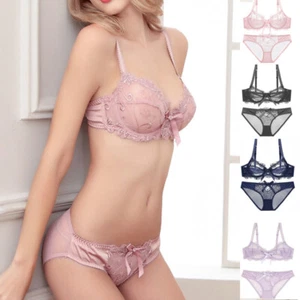 Ladies Bras Set Ultra-thin Non Padded Underwired Brassiere Sissy Sexy Lingerie - Picture 1 of 37