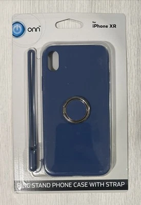 Funda de teléfono con soporte de anillo ONN con correa de silicona extraíble para iPhone XR, azul Foto 1 de 2