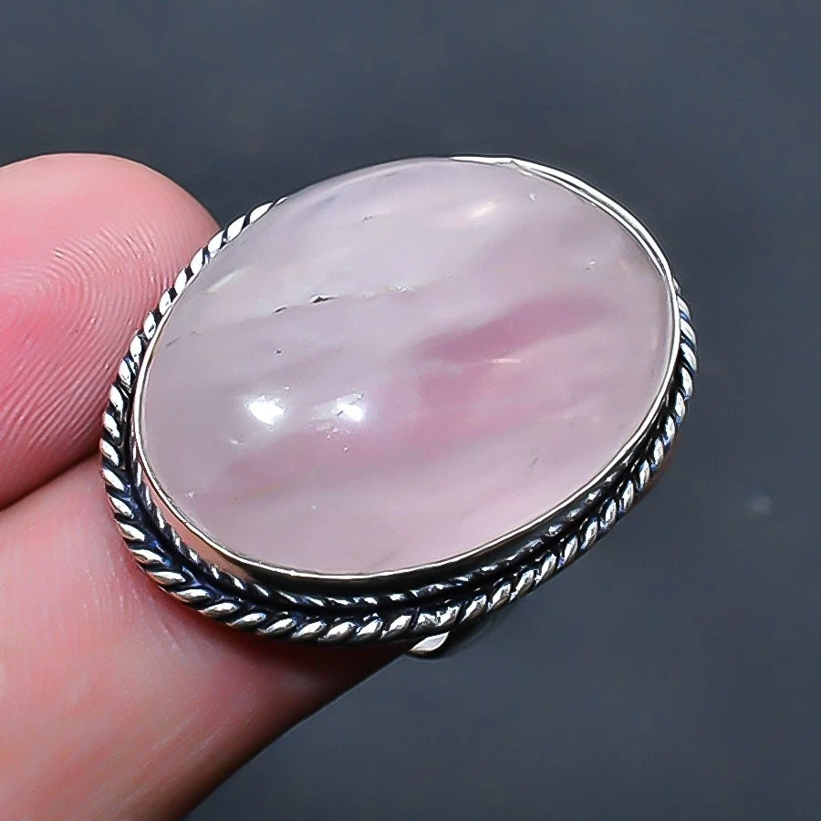 Rose Quartz Handmade Gemstone Jewelry Ring US Size 7 - Image 1 of 1