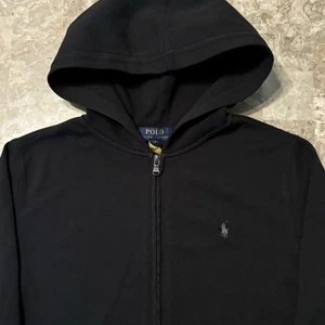 Polo Ralph Lauren Hoodie Youth Large 14-16 Black Full Zip Sweatshirt Double Knit - Picture 1 of 13