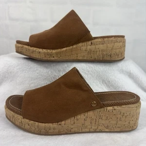Circus By Sam Edelman Sylvia Brown Suede Cork Wedge SlipOn Women Sandals Size 8M - Picture 1 of 13