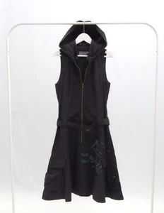 Desigual Utility Dress Hooded Belted Embroidered Black Approx. Size 12 - Picture 1 of 8