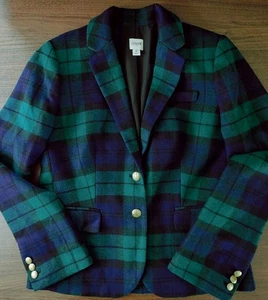 Chaqueta Blazer J Crew Mujer 6 Verde Azul Tartán Cuadros 2 Botones Plateados Abrigo Suave - Imagen 1 de 18
