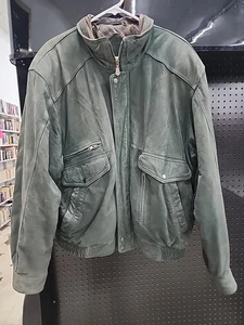 VTG Round Tree & Yorke Leather Jacket XL Green Full Zip Mens Coat Winter Fall - Picture 1 of 8