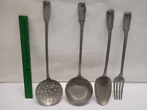RARE MASONIC COOKING UTENSILS PEWTER PRIMITIVE BLACKSMITH DOUBLE EAGLE CROWN - Picture 1 of 12