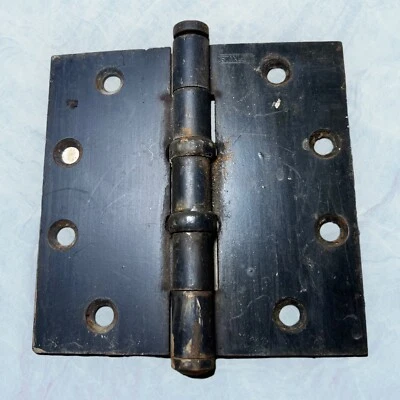 Vintage 1940s Industrial Heavy Black Cast Iron door hinge 4.5 X 4.5” (2154860) - Image 1 of 4