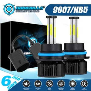 2025 6-sides 9007 HB5 LED Headlight Bulbs High Low Beam 6500K White Super Bright - Picture 1 of 12