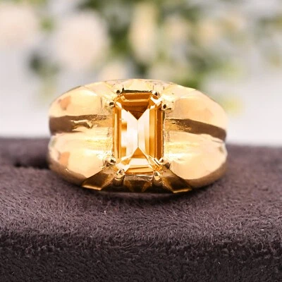 Мужской подарок 14K желтое золото с желтый цитрин натуральный драгоценный камень обручальное кольцо. - Изображение 1 из 3