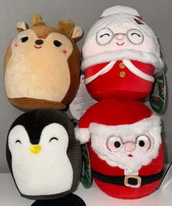 Squishmallow Navidad Pana 5" Juego de 4 Reno, Papá Noel, Sra. Claus, Pingüino - Imagen 1 de 2