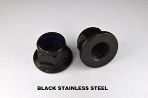 M6 NON SERRATED FLANGE NYLOC NUTS FLANGED NUTS BLACK A2-70 STAINLESS STEEL - Picture 1 of 3