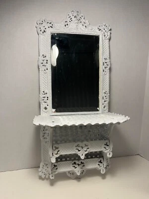 Antique French Provincial Cast Iron Wall Shelf Beveled Glass Shaving Mirror 23" - Image 1 of 4