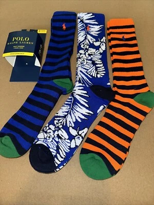 Polo Ralph Lauren Performance Crew Tropical Rayas Hombres Calcetines 3 Pares XL Foto 1 de 4