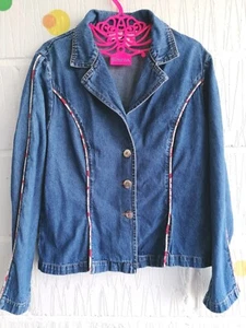 💕 Together Size 10 Vintage 80s 90s Blue Denim Fitted Buttoned Jacket - Picture 1 of 14