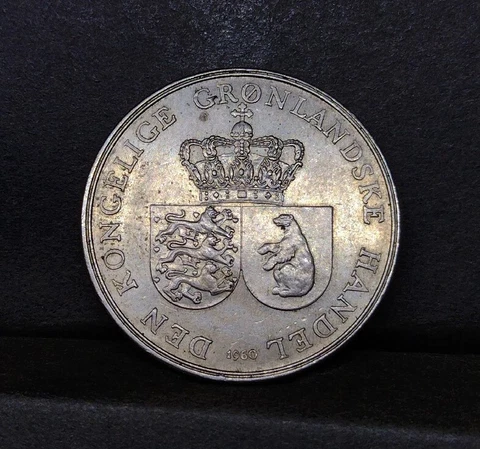 Greenland 1 Krone 1960 Polar Bear Coin Great Condition Some Luster Beautiful Cover