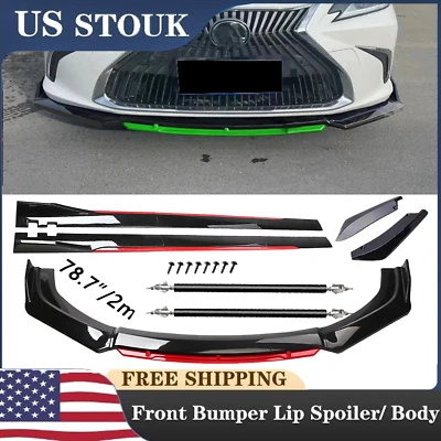 Glossy Black Look Red Front Lip Chin Bumper Side Skirt For Lexus LS460 LS Foto 1 de 4