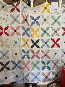 Edredón Top Vintage 1940’s 1950’s Whirligig Appliqué 76”x 78” Twin 1 de 2! - Imagen 1 de 9