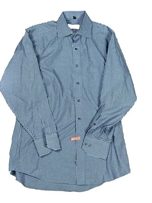 Camisa de vestir Donald Trump Signature Collection para hombre talla 15 32/33 gris azul a rayas Foto 1 de 4