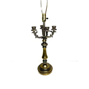 Schöne Vintage Mid Century Tischlampe Gold Finish Gusseisen Metall Kerzenleuchter - Bild 1 von 10