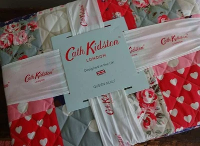 CATH KIDSTON London RUBY PATCHWORK COTTAGE Roses Hearts Dots QUEEN QUILT - Image 1 of 4