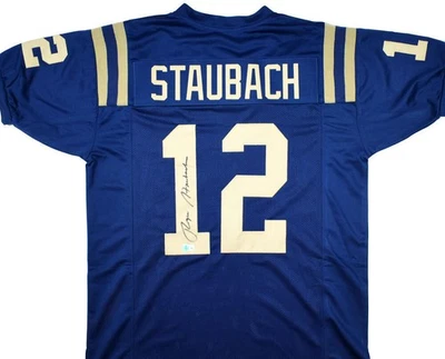 Camiseta deportiva Roger Staubach autografiada azul marino estilo universitario - Beckett con holograma *negra Foto 1 de 4