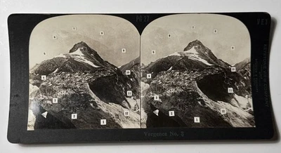 Tarjeta estereoscópica montaña 1906 Keystone Vergence tratamiento ocular prueba Foto 1 de 4