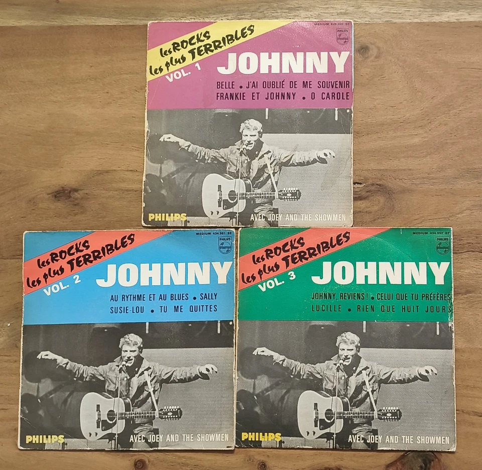 3 VINYLES 45 TOURS LES ROCKS LES PLUS TERRIBLES DE JOHNNY HALLYDAY - Photo 1/4