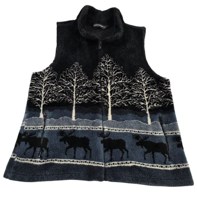 Chaleco polar diamante negro para mujer XL negro azul patrón de árbol de alce cremallera completa Foto 1 de 4