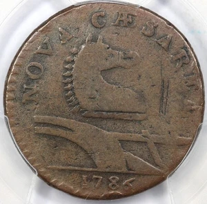 1786 1/2c M.15-U Leaning Head Straight Plow New Jersey Colonial PCGS F Detail - Picture 1 of 4