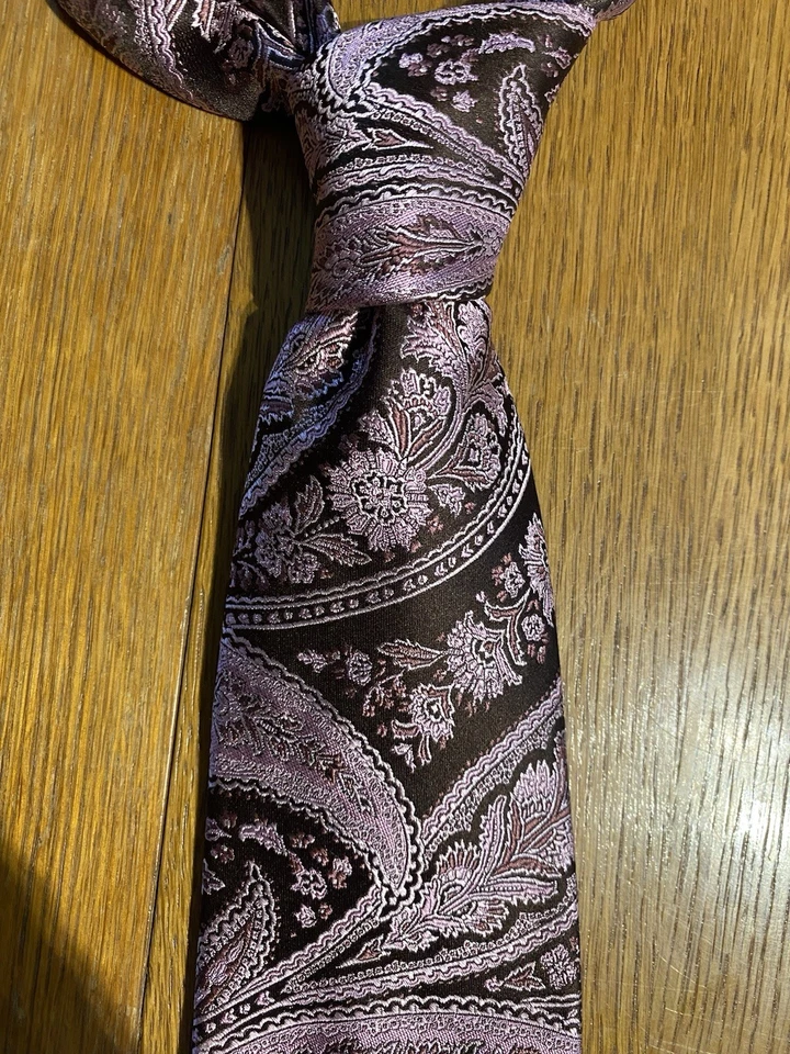 Corbata Ike Behar New York Rosa y Marrón Floral Paisley Tejida 100% Seda Hecha a Mano Foto 1 de 4