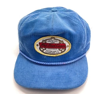 Retro old town Canoe Maine light blue corduroy patch hat zipper back - Picture 1 of 7