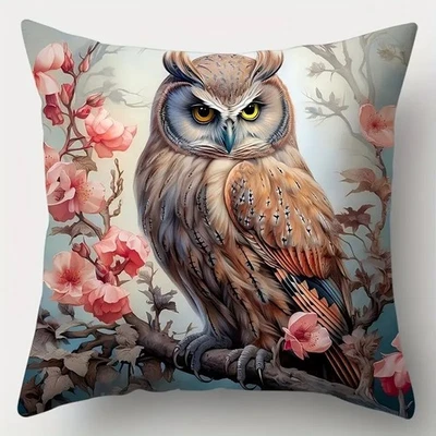 Herbst Deko Kissen 45 cm Kissenbezug Tiere Eule Natur floral Blume Retro Shabby - Bild 1 von 3