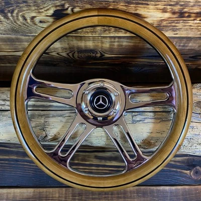 14" Real Wood Steering Wheel For Mercedes Benz W114 W115 W123 W124 W201 190 R107 - Image 1 of 4