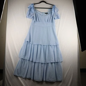 Lulus Dress Womens XL Light Blue Tiered Swiss Dot Puff Sleeve Midi Bow Back - Picture 1 of 16