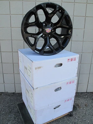 22" CADILLAC ESCALADE FACTORY SPEC NEW GLOSS BLACK SET OF 4 WHEELS RIMS 5668 - Image 1 of 4