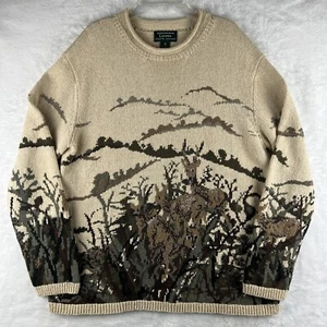 Vintage Lauren Ralph Lauren Hand Knit Camouflage Forest Deer Sweater Women’s XL - Picture 1 of 7