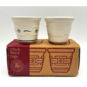 Longaberger Pottery 2 Pack Votive Cups - Heritage Green & Heirloom Ivory - Picture 1 of 10