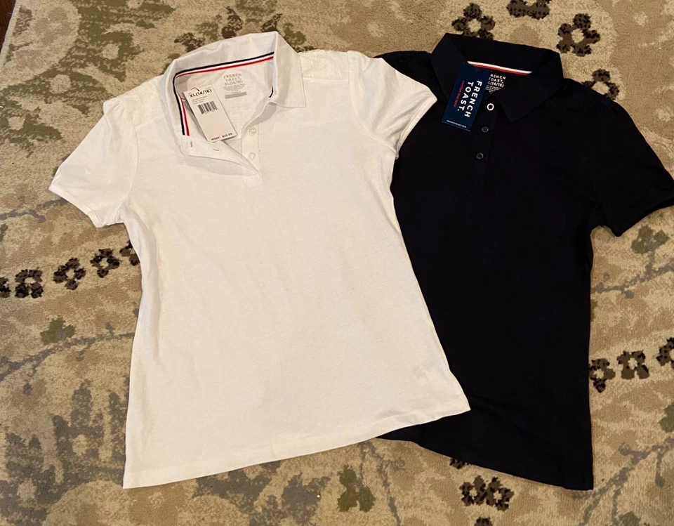 Новый с Ярлыками два французских тоста рубашки-поло темно-синий и белый XL 14 / 16 школьная форма  - Изображение 1 из 4