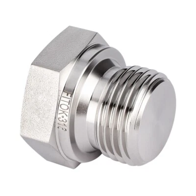 FITOK 316 SS Hex Head Plug 1/2 Male ISO Parallel Thread (RS Sealing), SS-PP-RS8 - Image 1 of 3