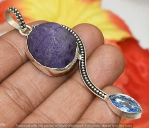Natural Drusy & Blue Topaz Gemstone Pendant 925 Silver Plated U312-A235 - Picture 1 of 1