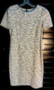 Calvin Klein Womans Woven Pointe Knit Tweed Dress Ivory and Black Size 12 - Picture 1 of 13