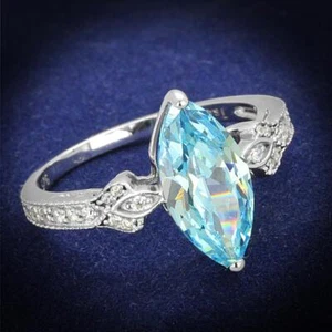 Sterling silver ring blue topaz lab created Marquise cut stamped handmade - Picture 1 of 5