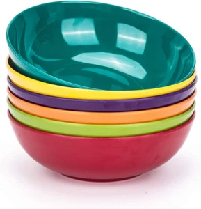 Melamine Bowls, 7.5-Inch Pasta Bowls Salad Bowl, Set of 6 in 6 Assorted Colors - Picture 1 of 12