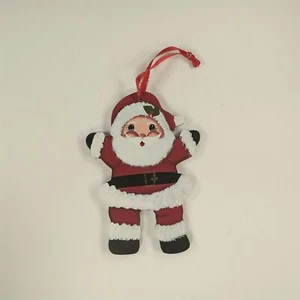 Cute Cartoon Happy Santa Wooden Painted Christmas Ornament w/ Ribbon Hanger - Picture 1 of 7