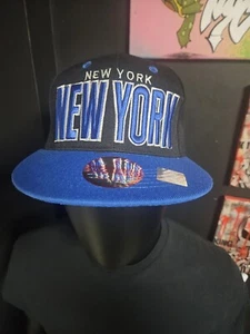 New League New York Logo Snapback Hat/Cap - Black And Blue - Picture 1 of 5