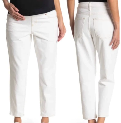 NWT TopShop Maternity Off-White Cotton Denim Straight Leg Cropped Jeans Size 8 - Image 1 of 4