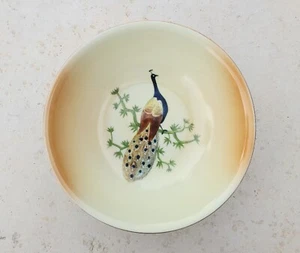 BEAUTIFUL VICTORIA CHINA PORCELAIN HAND PAINTED PEACOCK BOWL CZECH c1930s - Picture 1 of 6