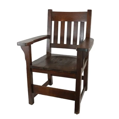 古董 Heywood Wakefield 实心 Mission 橡木 Stickley 风格全尺寸扶手椅 — 第 1/4 张图片