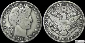 1911 Barber Half Dollar, Fine+ Condition, Silver, Free Shipping in USA, C6027 - Picture 1 of 3
