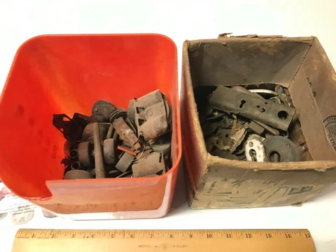 HUGE LOT of 1800's Vintage Porcelain Cast Iron Wheels Cabinet Chair Lock Plates Cover